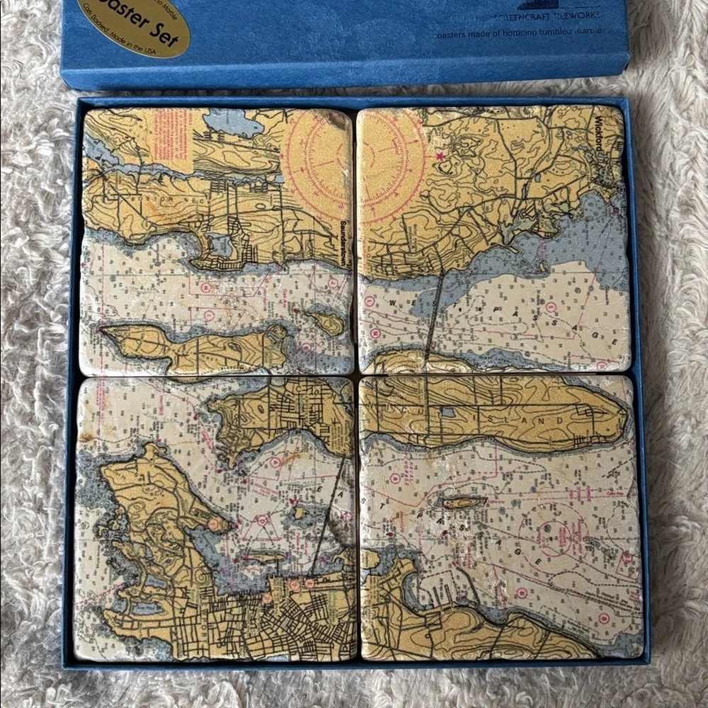 Screencraft Tileworks Map Marble Coastal Coaster Set w box